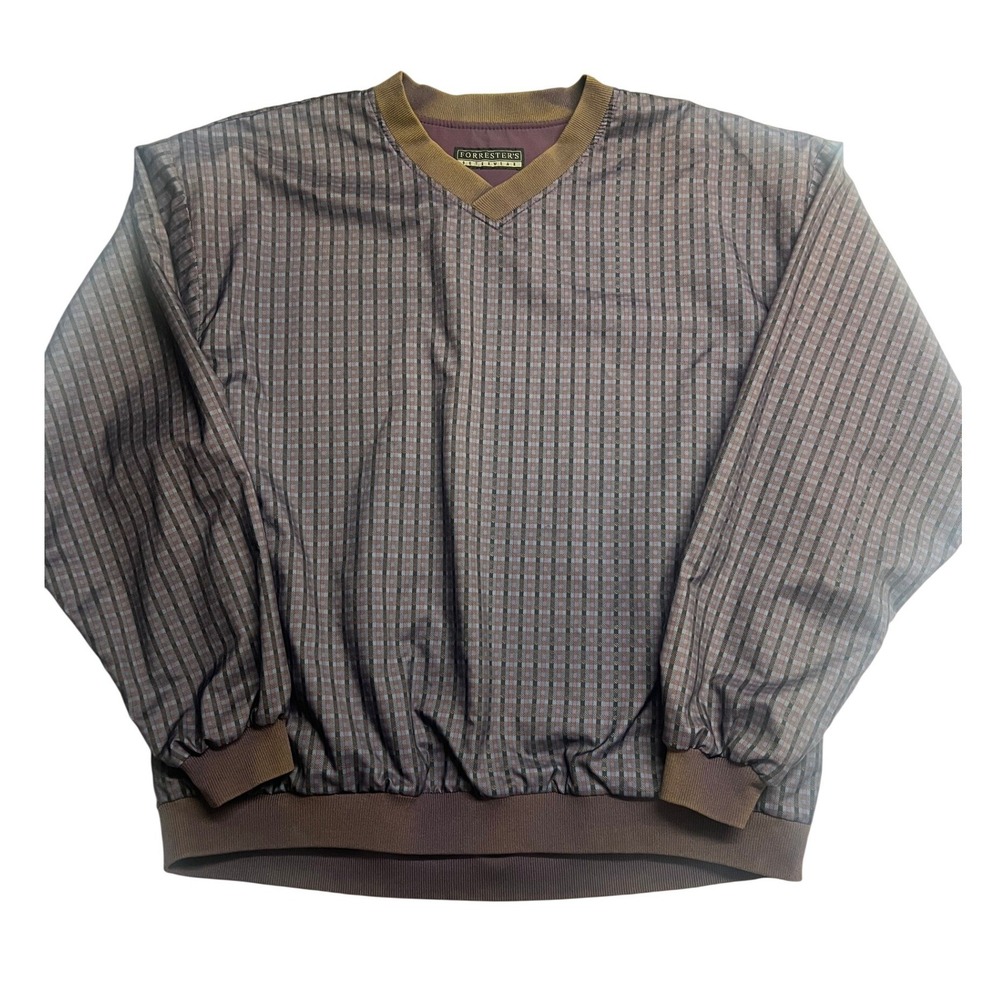 VTG Forresters Outerwear Mens Brown Blue Plaid V-Neck Golf Windshirt Pullover